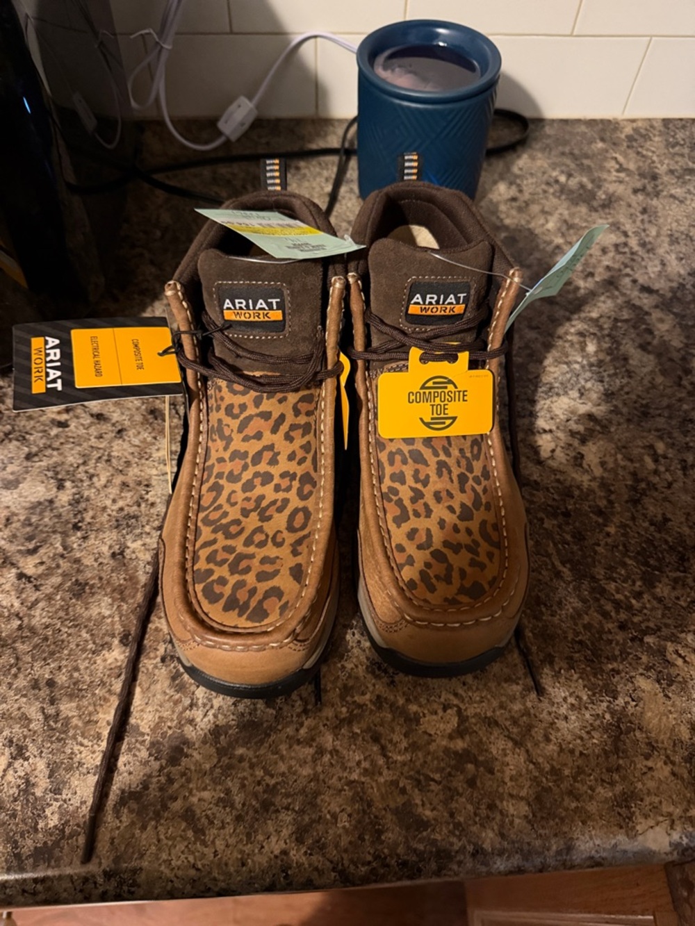 Ariat Brown Leopard Print Moc Toe Work Boots